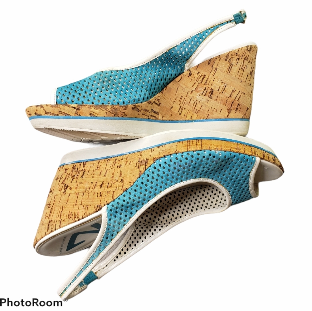 Wedge peeptoe slingback spectator perferated leather shoe Ann Klein Sport
